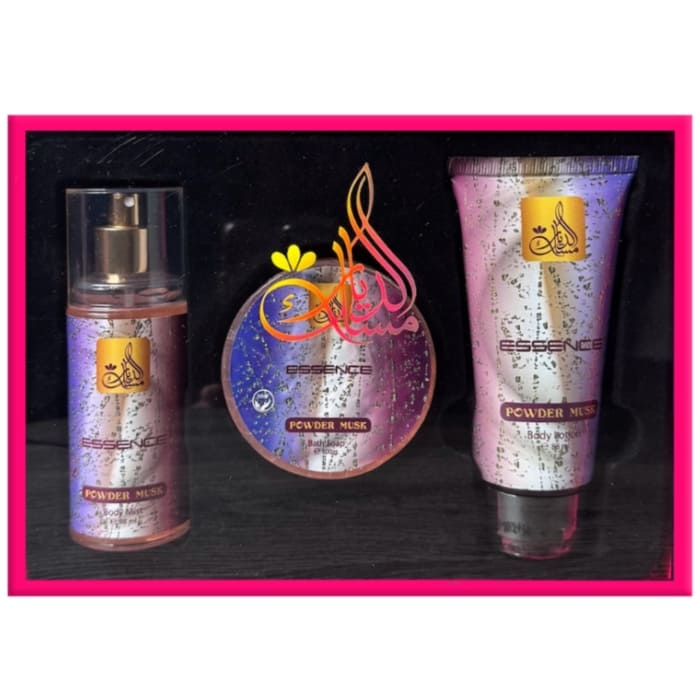 Misk Addiar Essence Powder Musk Set For Women Body Mist 88ml + Body Lotion 88ml + Bath Soap 100ml