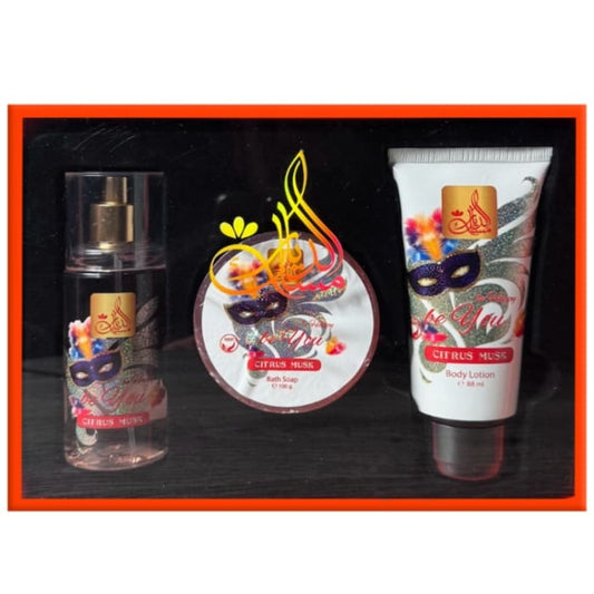 Misk Addiar Be Happy Be You Citrus Musk Set For Women Body Mist 88ml + Body Lotion 88ml + Bath Soap 100ml