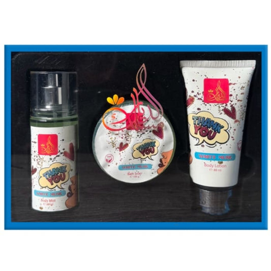 Misk Addiar Thank You White Musk Set For Women Body Mist 88ml + Body Lotion 88ml + Bath Soap 100ml