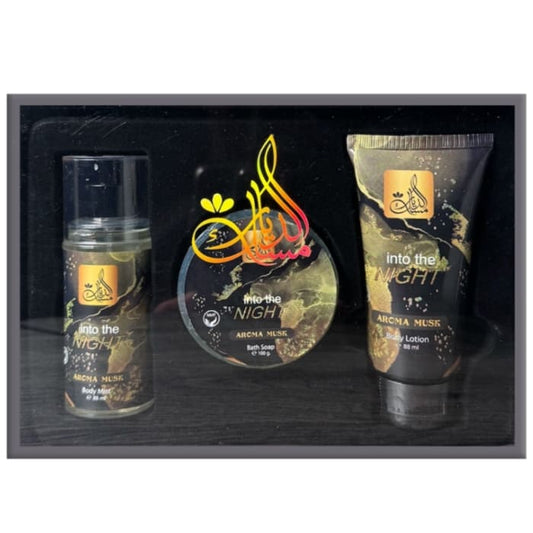 Misk Addiar Into The Night Aroma Musk Set For Women Body Mist 88ml + Body Lotion 88ml + Bath Soap 100ml