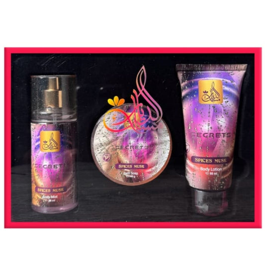 Misk Addiar Secrets Spices Musk Set For Women Body Mist 88ml + Body Lotion 88ml + Bath Soap 100ml