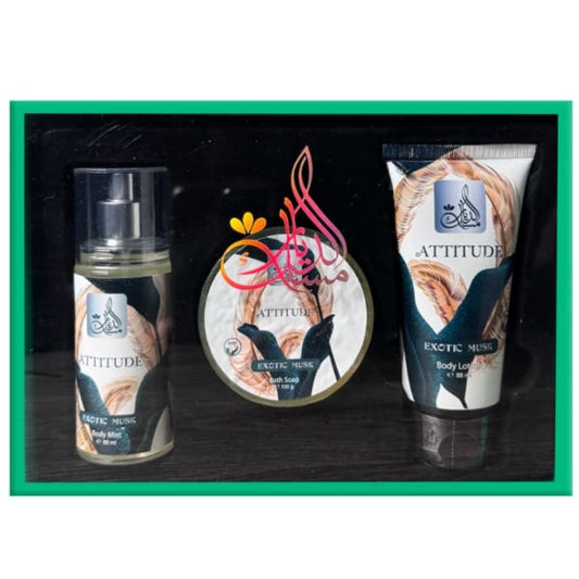 Misk Addiar Attitude Exotic Musk Set For Women Body Mist 88ml + Body Lotion 88ml + Bath Soap 100ml